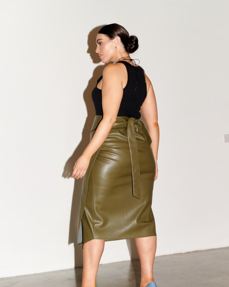 Khaki Vegan Leather Jaspre Skirt Olive Green